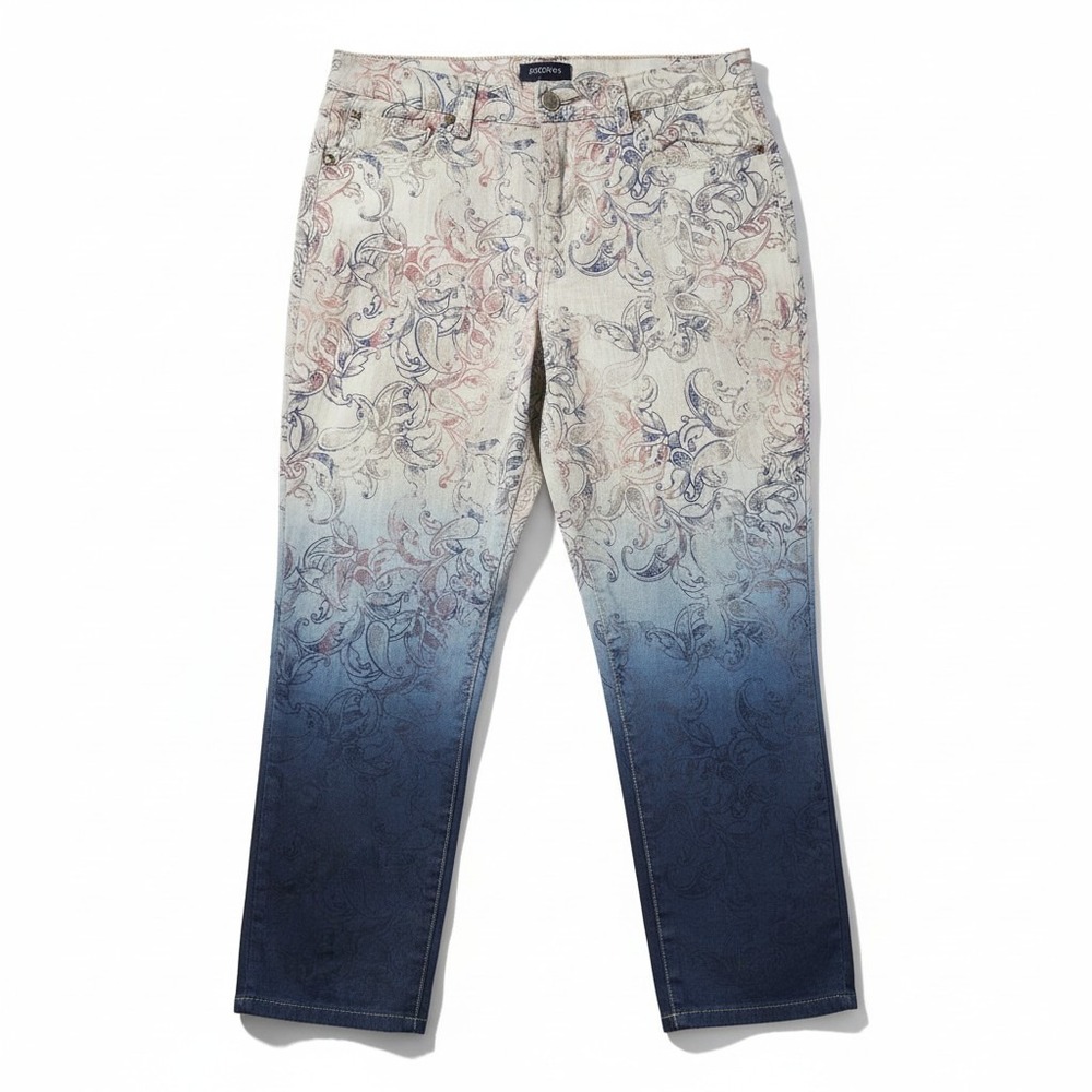 Bandolino Lisbeth Capri Pants Blue Ombre Paisley Print Women Size 10 Cropped